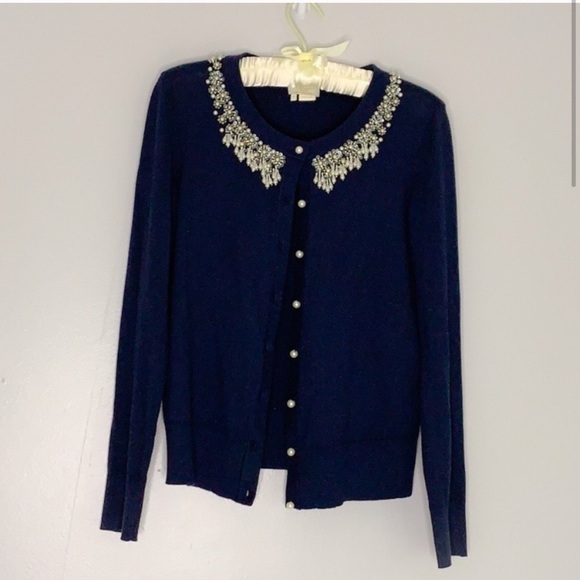 Kate Spade Navy Pearl Embellished Cardigan sweater small women’s top - Picture 5 of 8